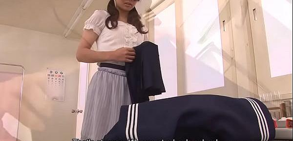  Japanese schoolgirl Kirioka Azusa takes her uniform off and bangs